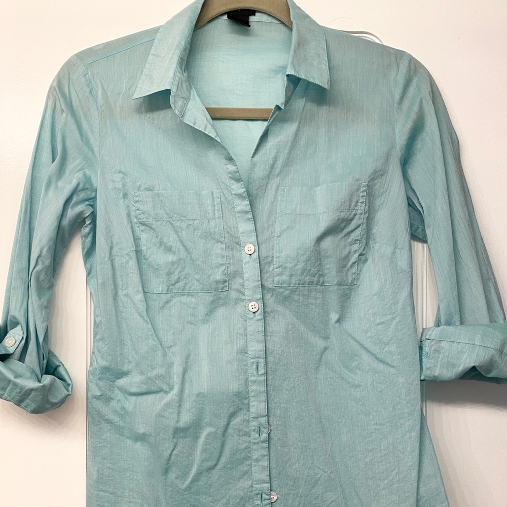 Ann Taylor linen roll-up sleeve button down Sz 0